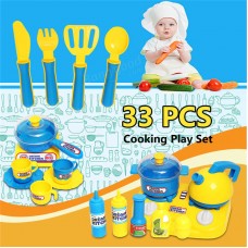 33 Pcs Kitchen Cooking Toys Tea-set Cutlery Pans Kids Pretend Developmental Play Gift
